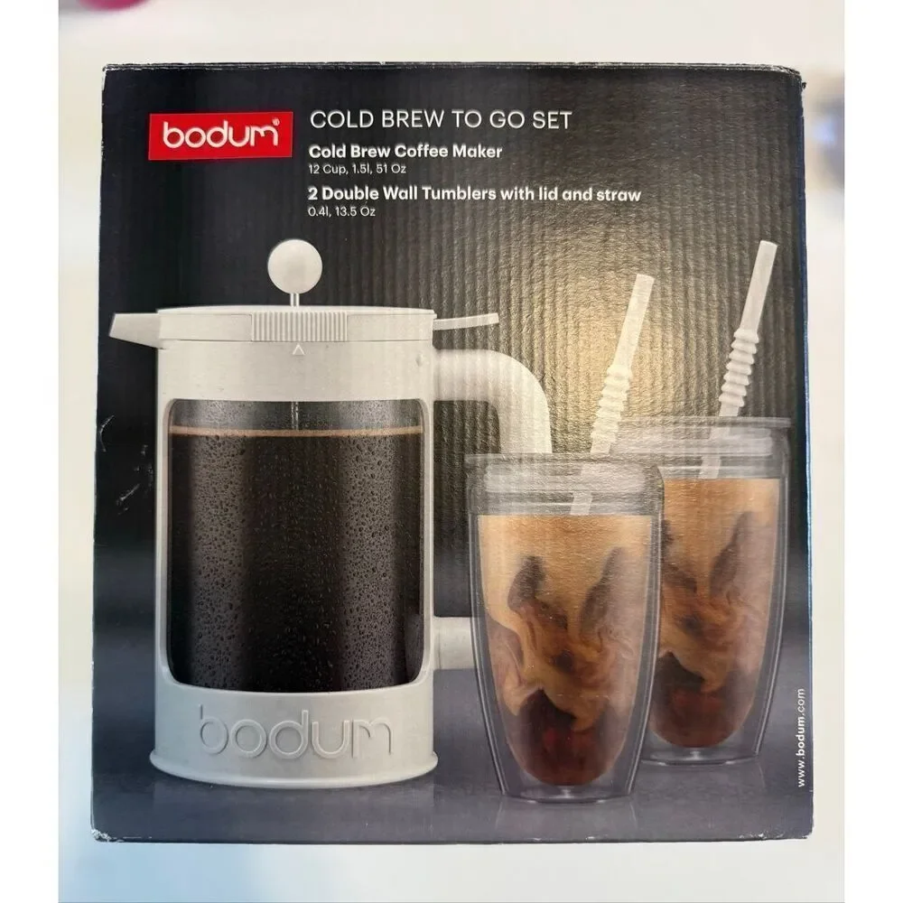 Bodum Cold Brew To Go Set Iced Coffee Maker & 2 Tumblers 12-14 Hours Overnight